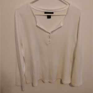Karen Scott White Henley Long Sleeve Top – Size L
